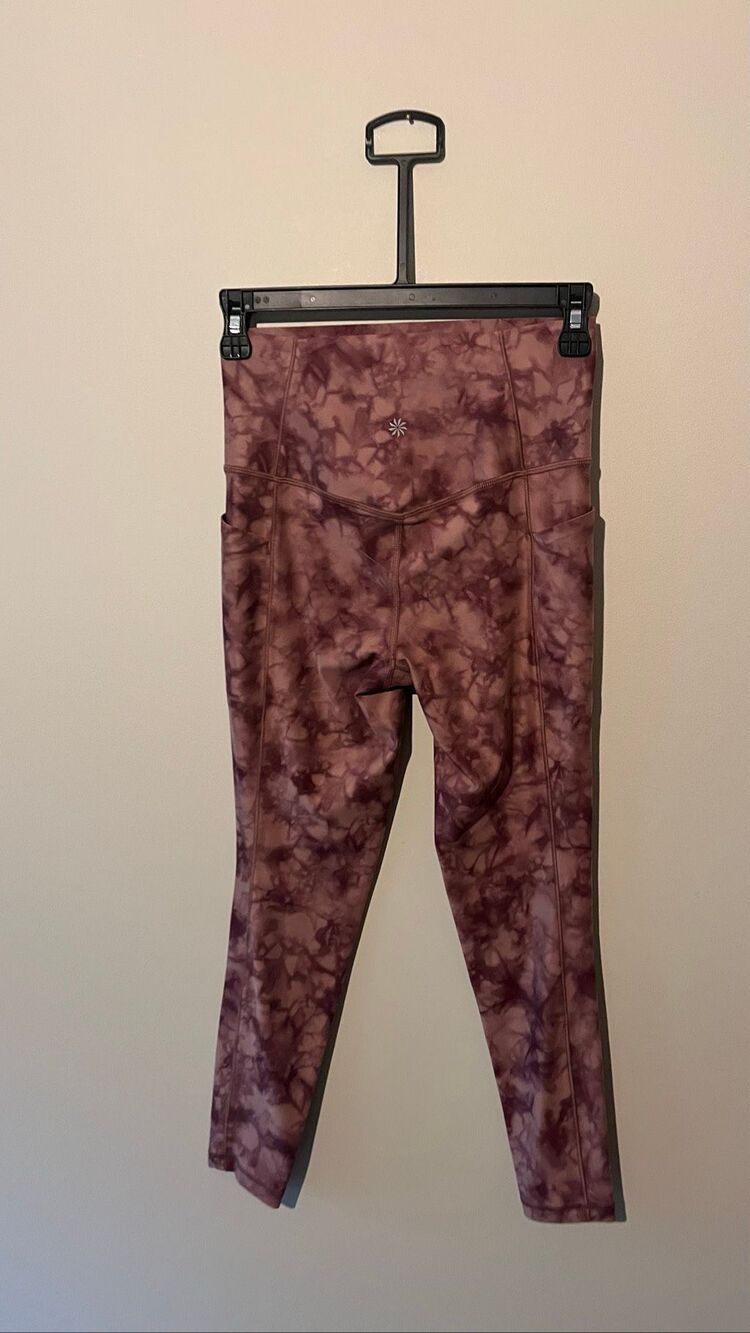 Athleta Salutation Stash Pocket II Tight Womens XS Maroon Tie Dye Excellent Yoga - Picture 2 of 6